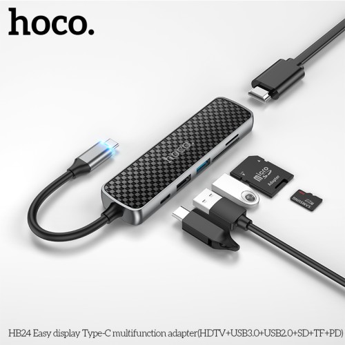 Hoco HB24 (Type-C to HDMI, USB3.0, USB2.0, SD, TF, PD) Adapter